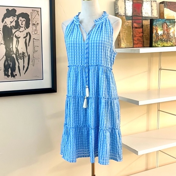 THML,Blue Sleeveless Ruffle Dress, Completely Lined,Excellent Condition, Size S - Picture 1 of 8